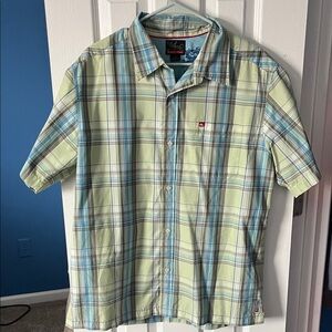 Quiksilver Light Green and Blue Checkered Shirt